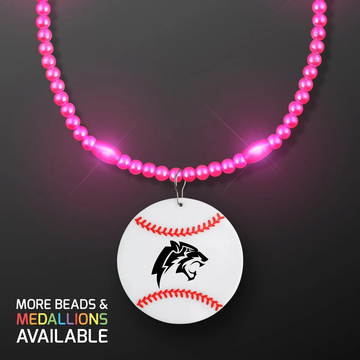 LED Bead Necklace with Baseball Medallion 11