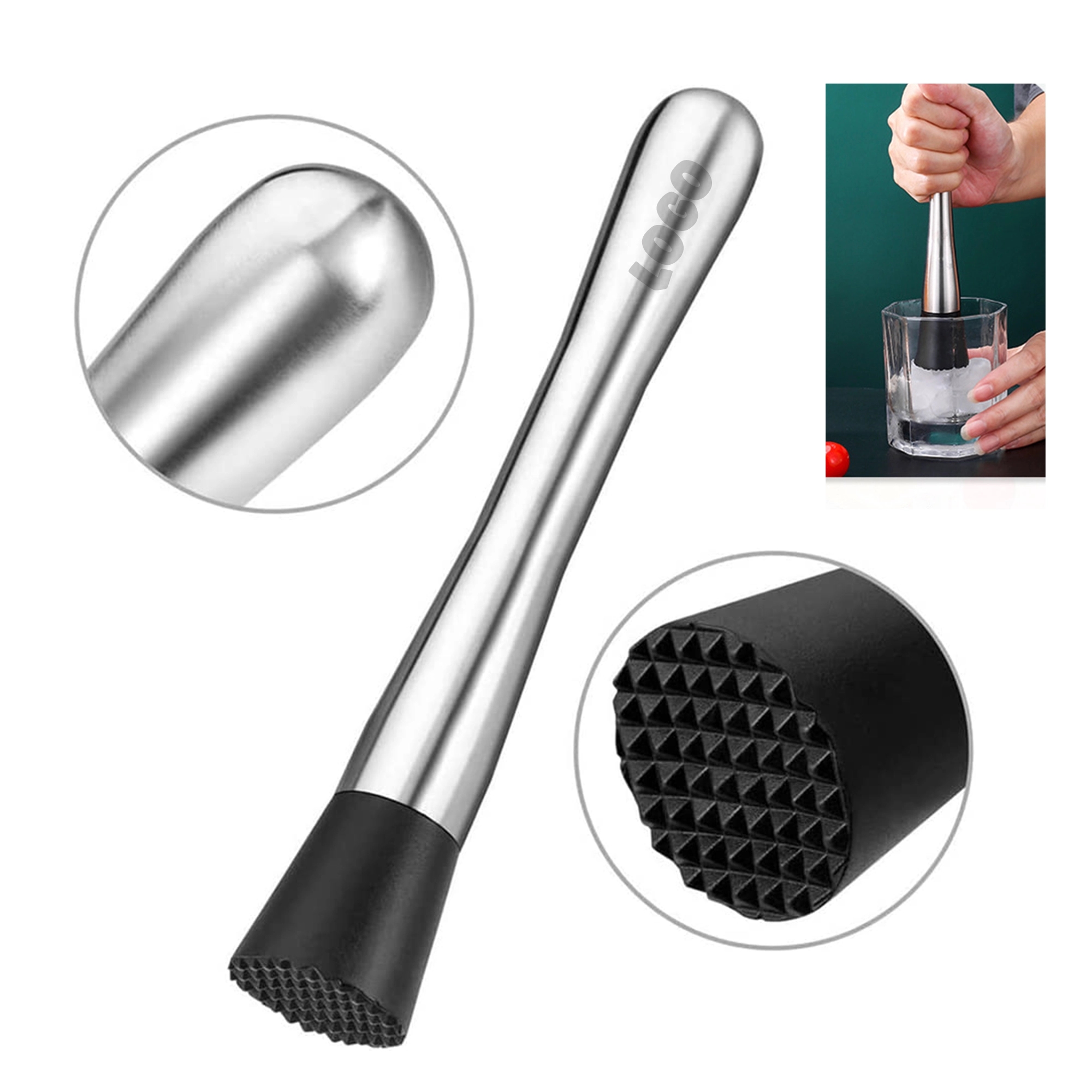 10" Stainless Steel Cocktail Muddler 4
