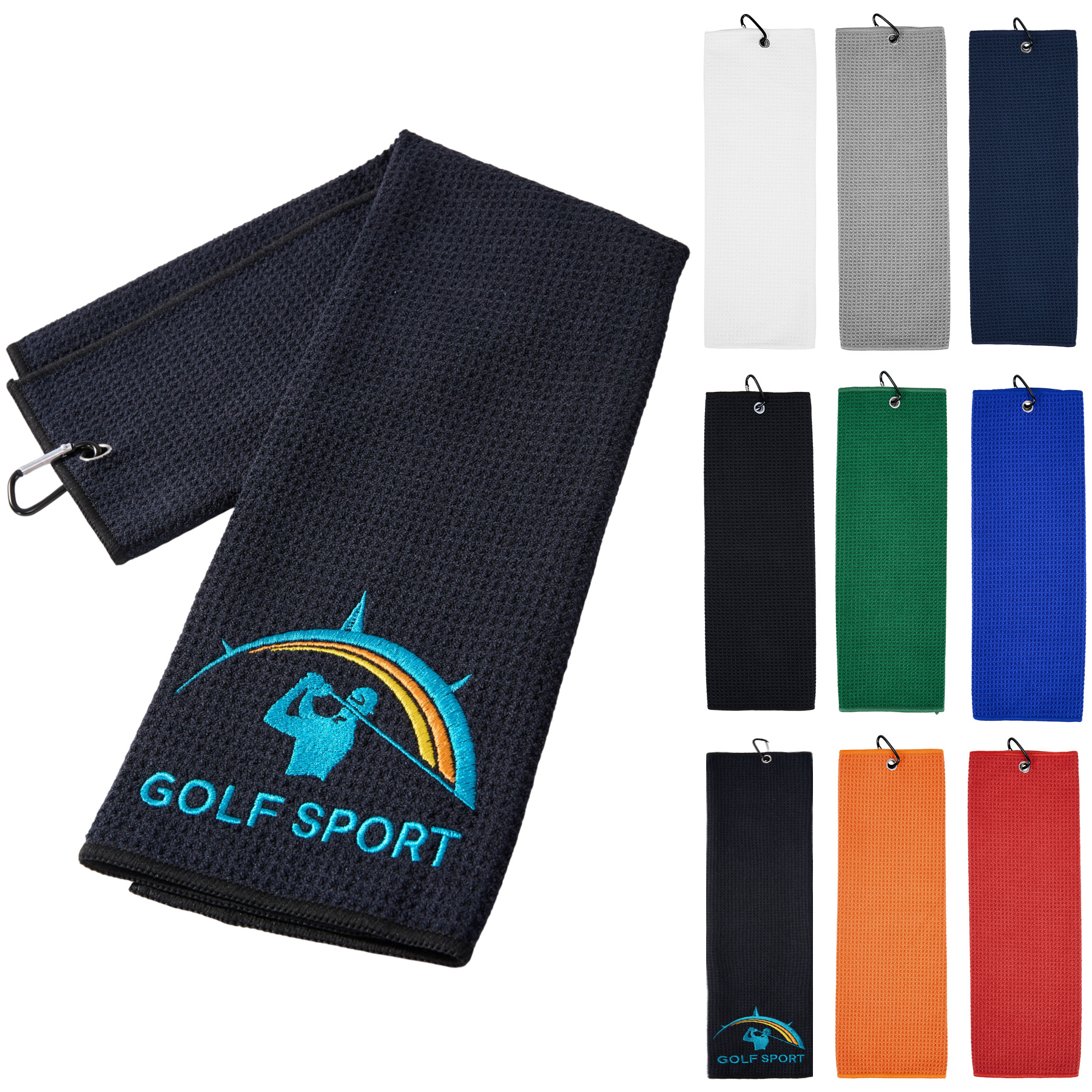 400GSM Waffle Texture Golf Towel With Hook-3 Holes 11