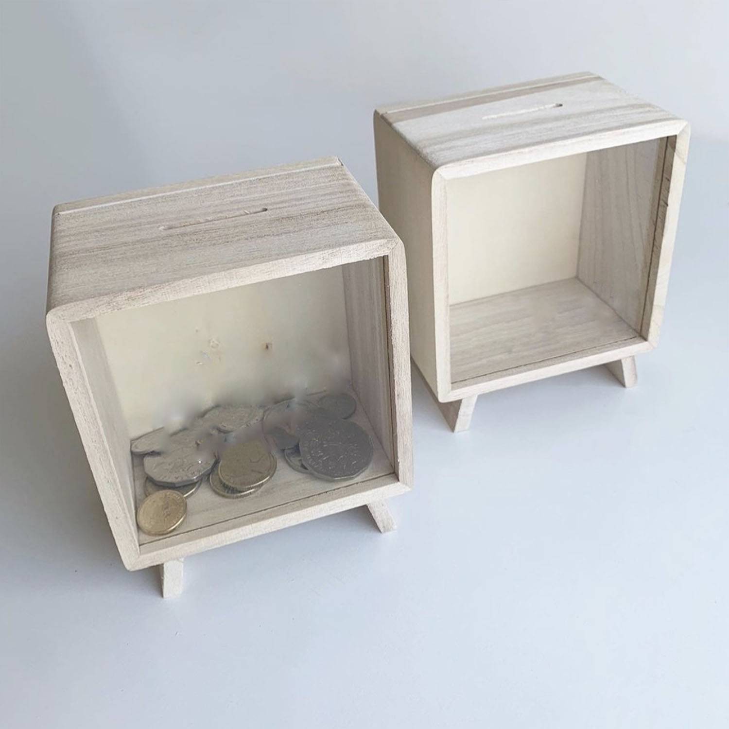 Solid wood money storage jar with visible window 5
