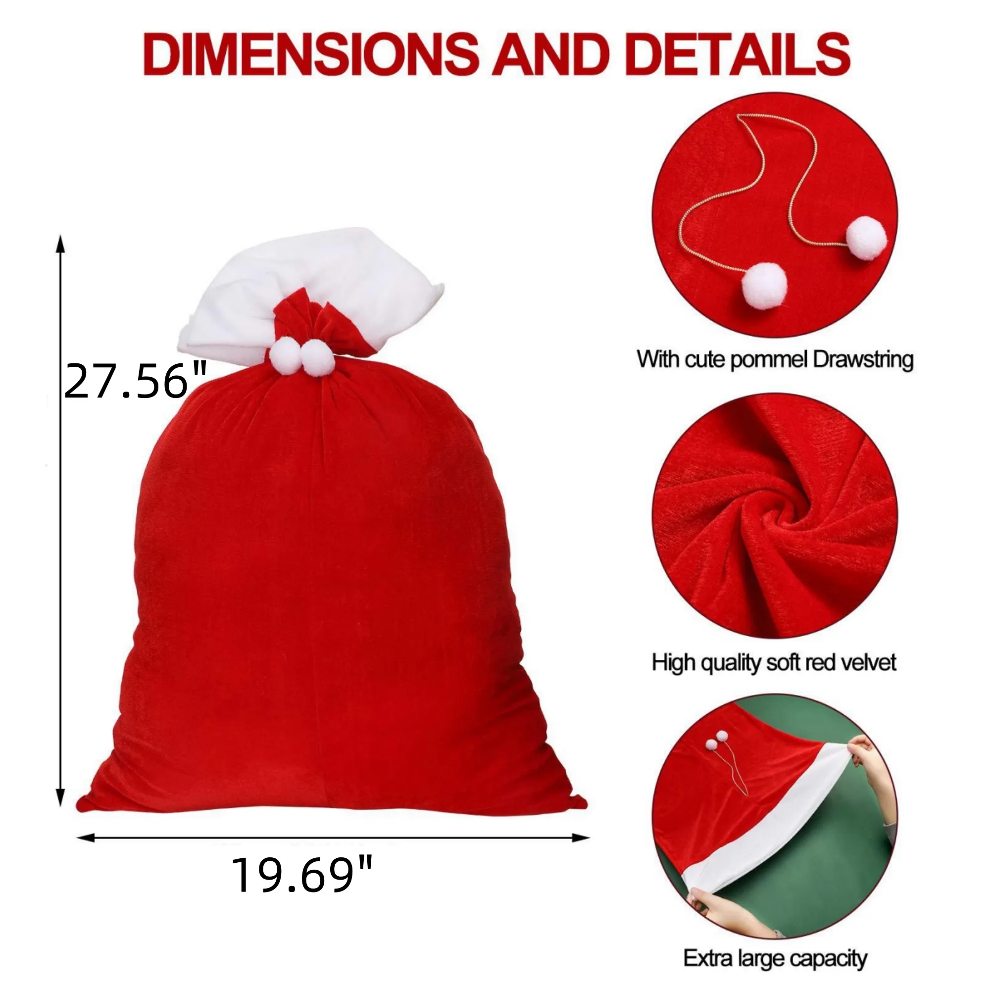 Large Santa Sack Jumbo Holiday Christmas Gift Drawstring Bag 3