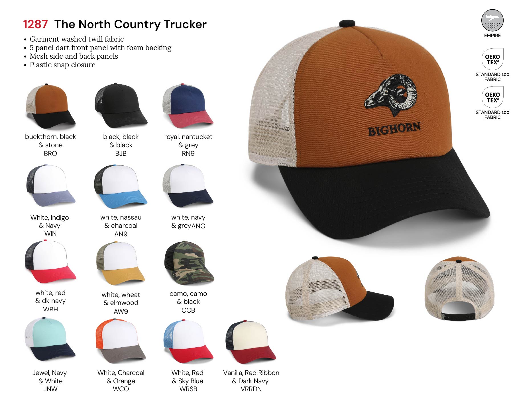 Imperial 1287 5-Panel North Country Trucker Hat w/ Leatherette Patches or Embroidery 29