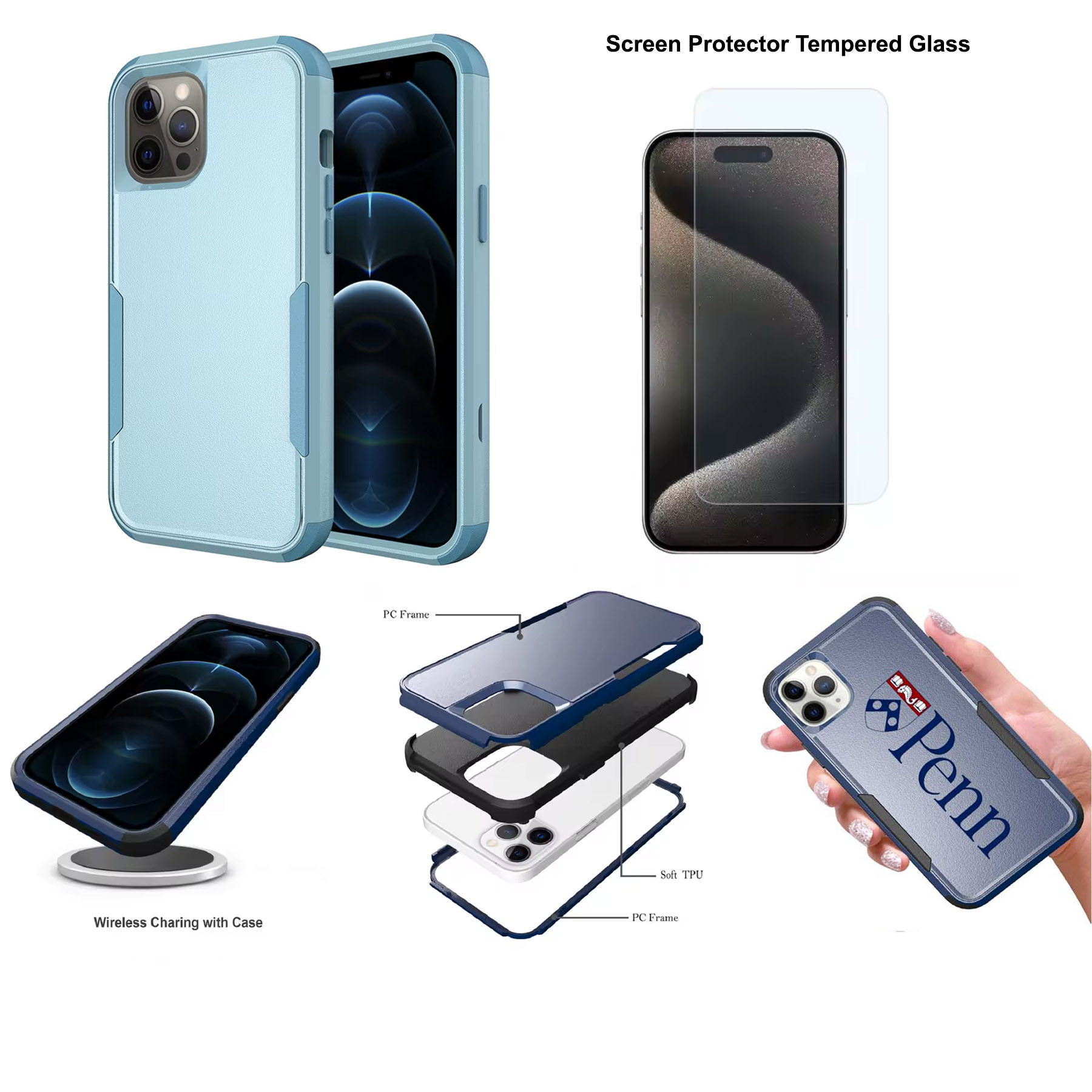 iBank ® iPhone15 Shockproof Case +Screen Protector Tempered Glass 1