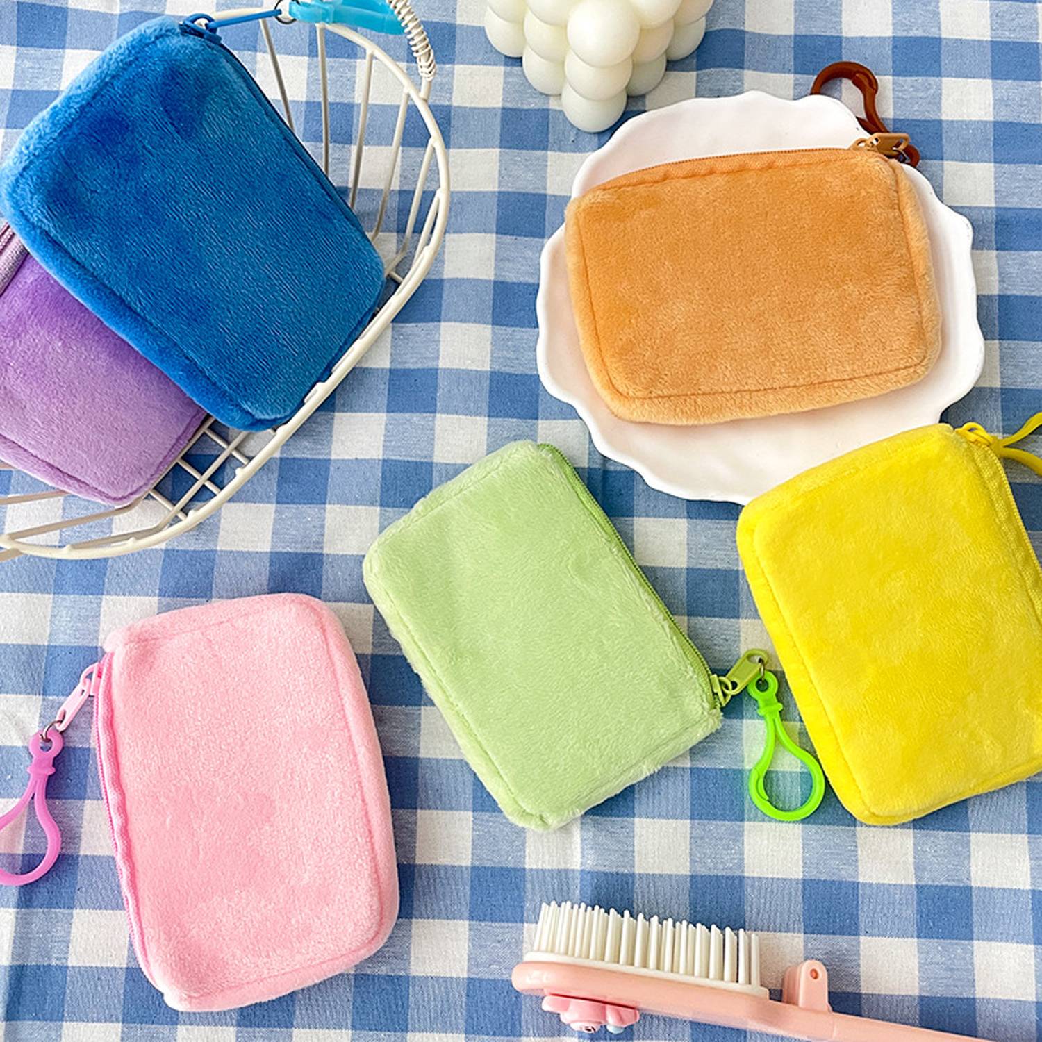 Solid Color Square Mini Plush Storage Bag 1