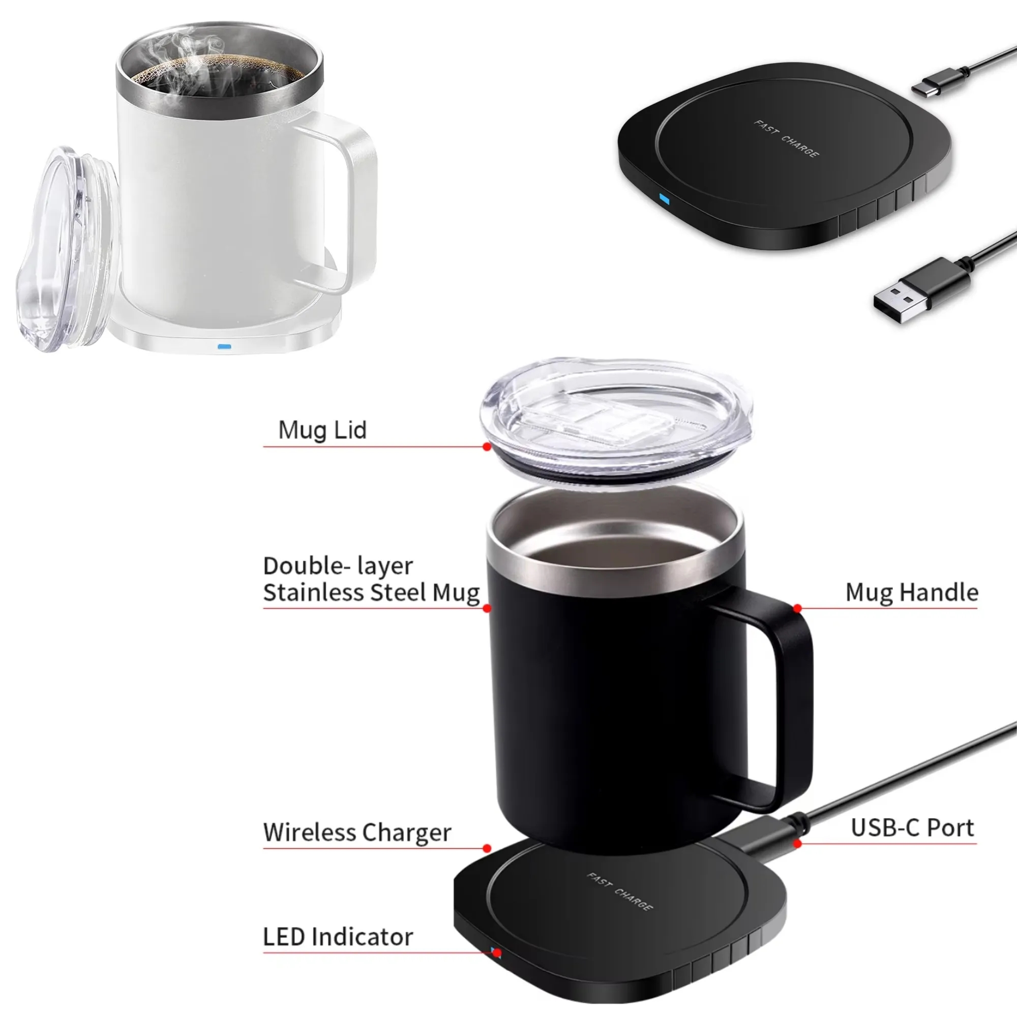 11oz Smart Self Heating Coffee Mug with 15W Wireless Charger 6