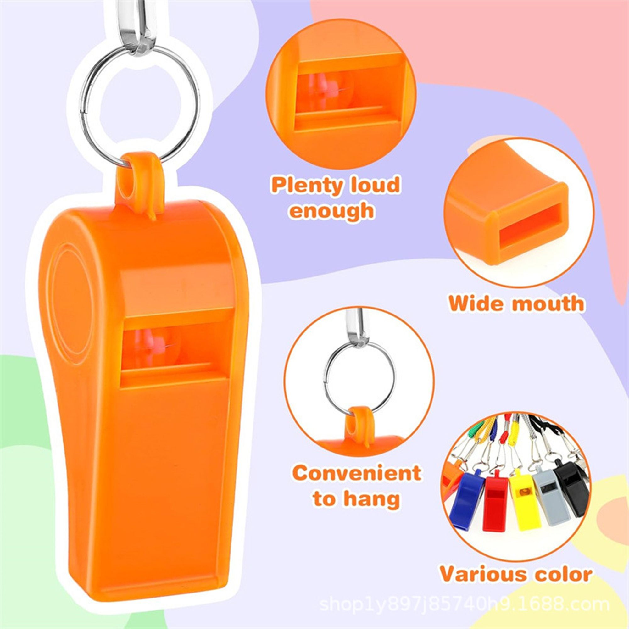 MOQ 50pcs Multi Colored Plastic Whistle With Lanyard 2