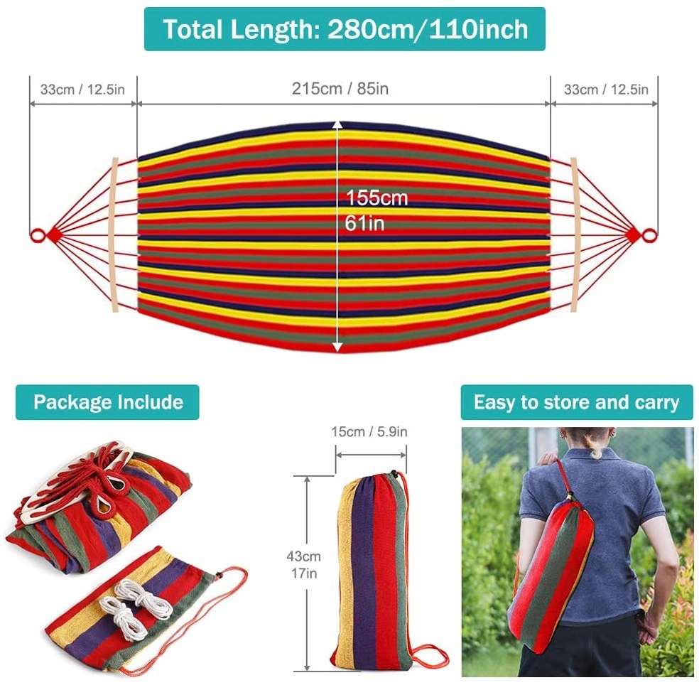 Folding Travel-friendly Canvas Hammock With Wooden Stick 6
