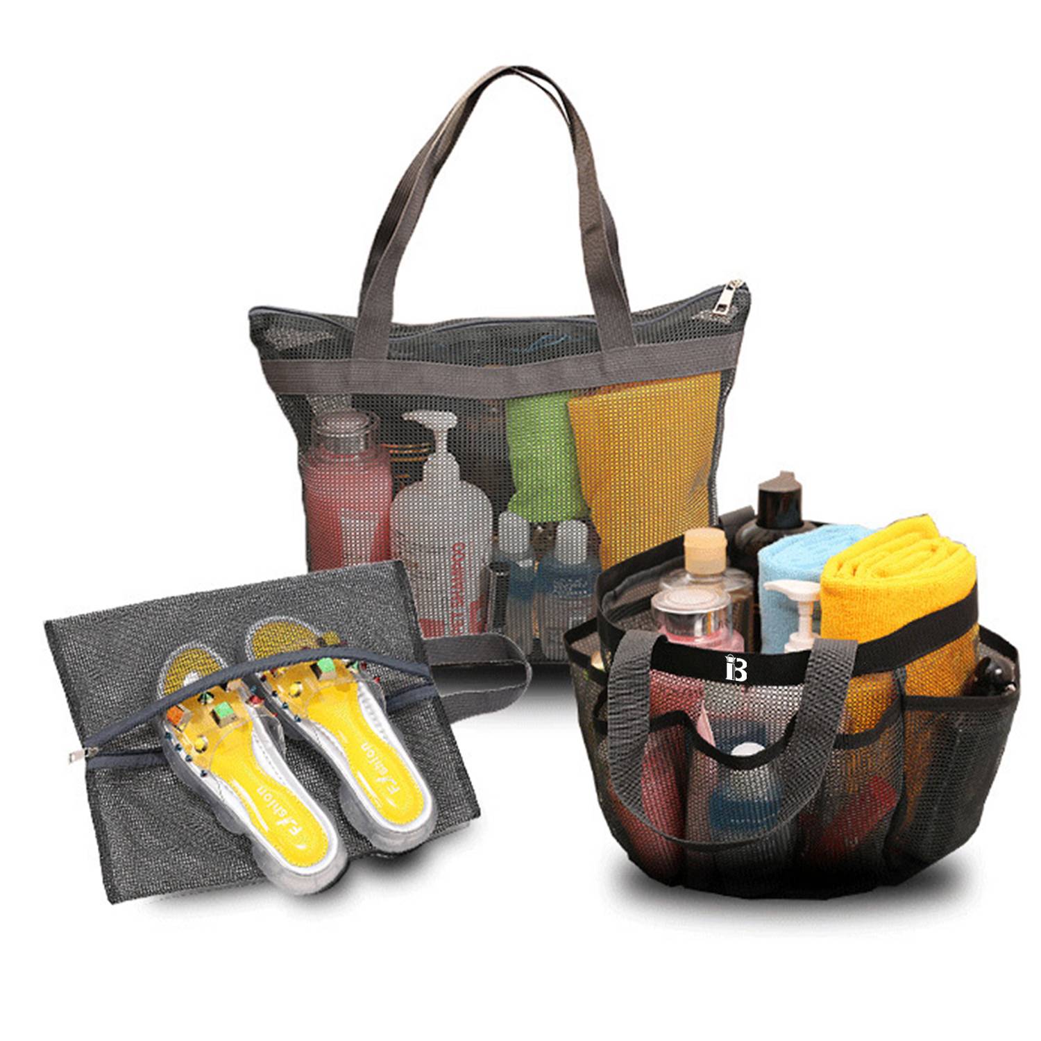 Mesh Shower Caddy Tote 8 Pockets with shoe Bag 8