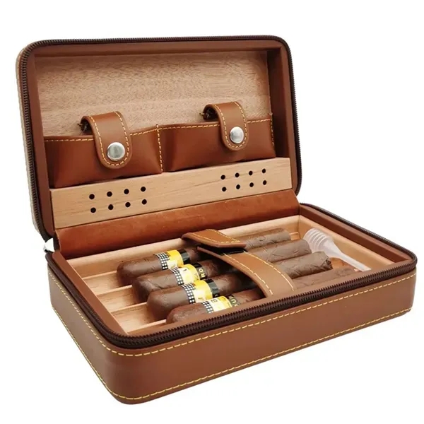 Cow Leather Cigar Holder Humidor Case with Wood Inner 5