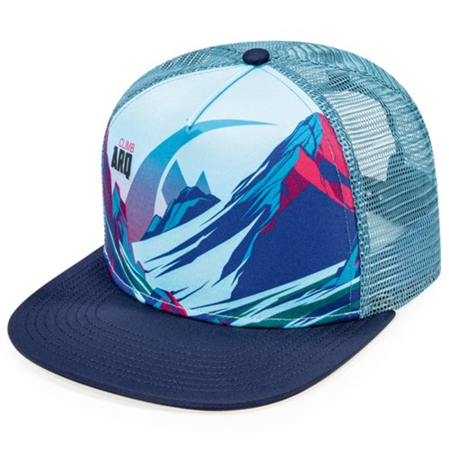 Flat bill trucker mesh cap w/ sublimated crown 2