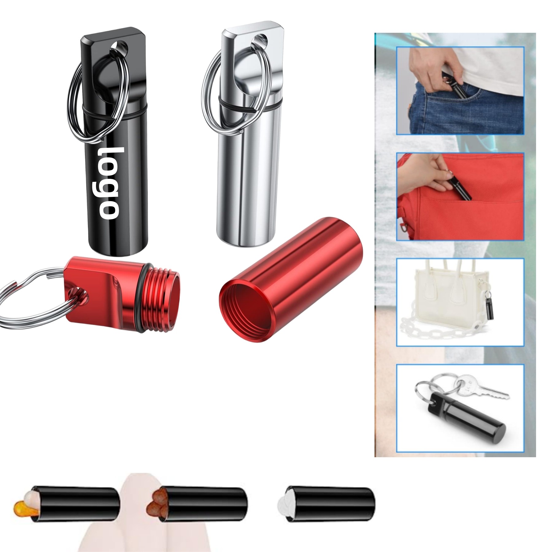 Small Portable Pill Box Keychain
