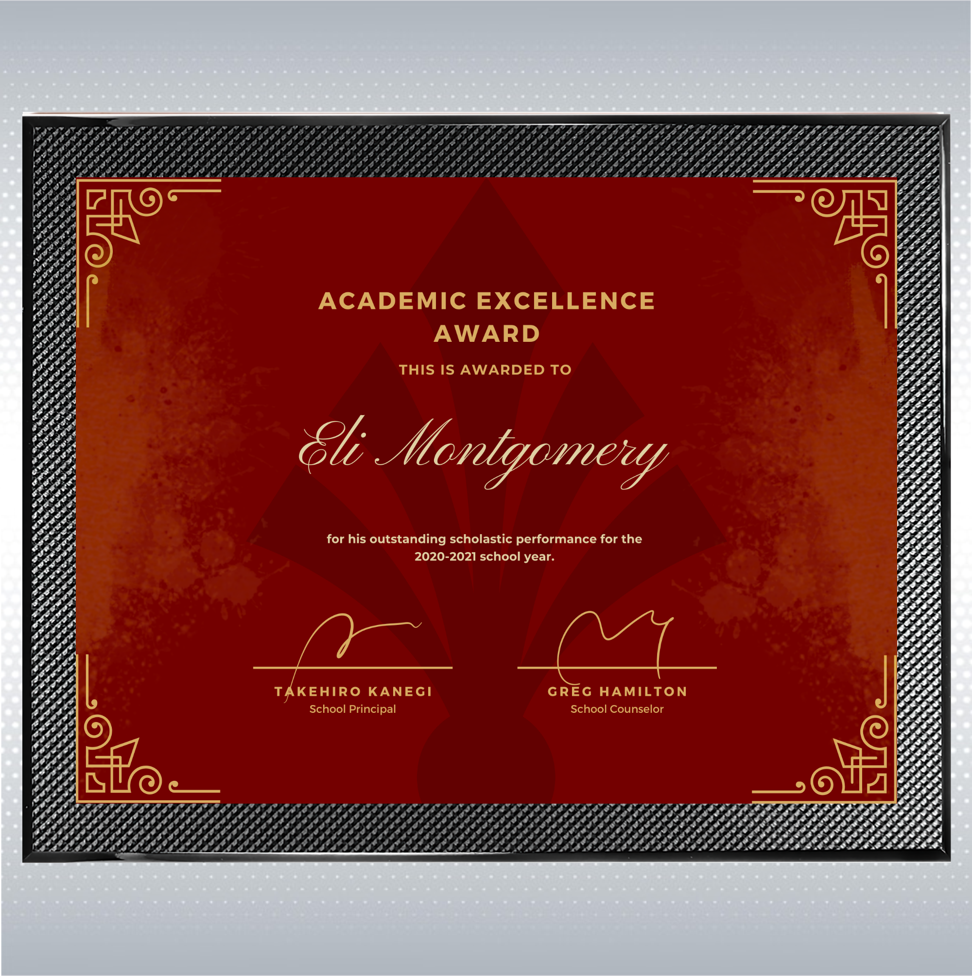 Piano Carbon Fiber Plaque w/Full Color Sublimated Plate 13