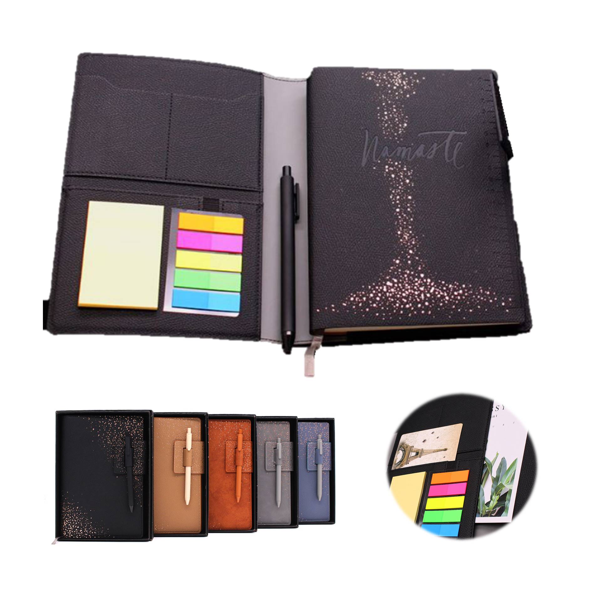 PU Leather Sticky Notes Notebook With File Holder 1