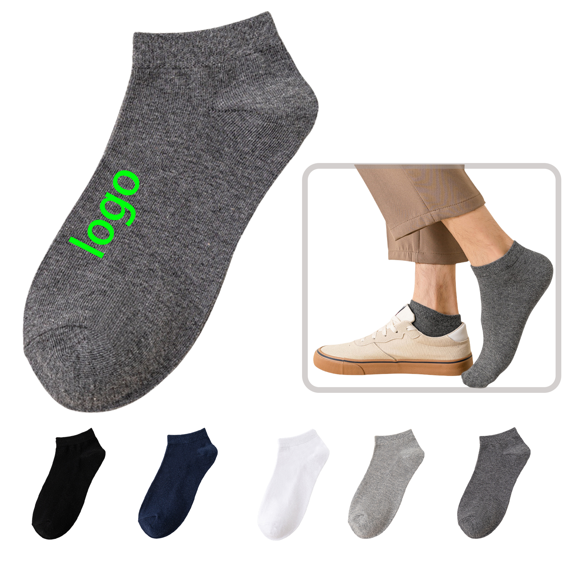 Men's No Show Socks Custom Logo - Soft Cotton, Elastic & Durable 2
