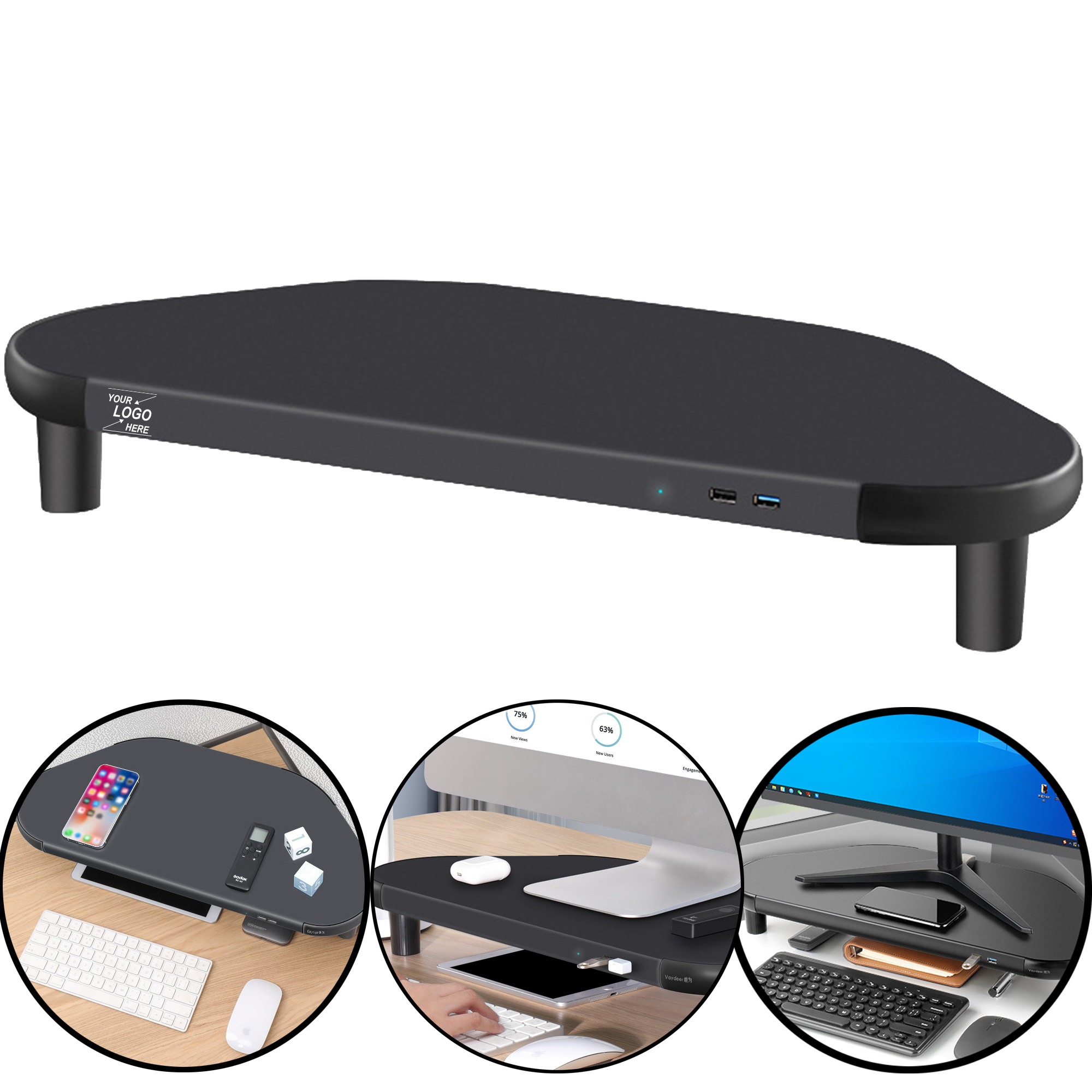 Metal Corner Desk Monitor Riser with Storage and USB Hub 3