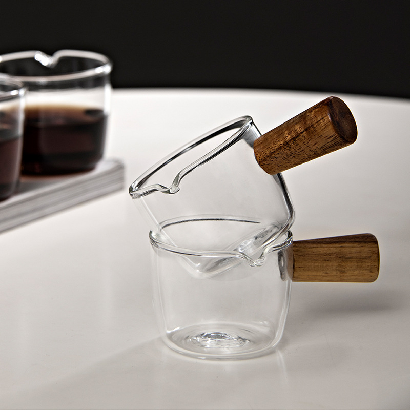 2.7oz Elegant Glass Milk Jug with Wooden Handle 3
