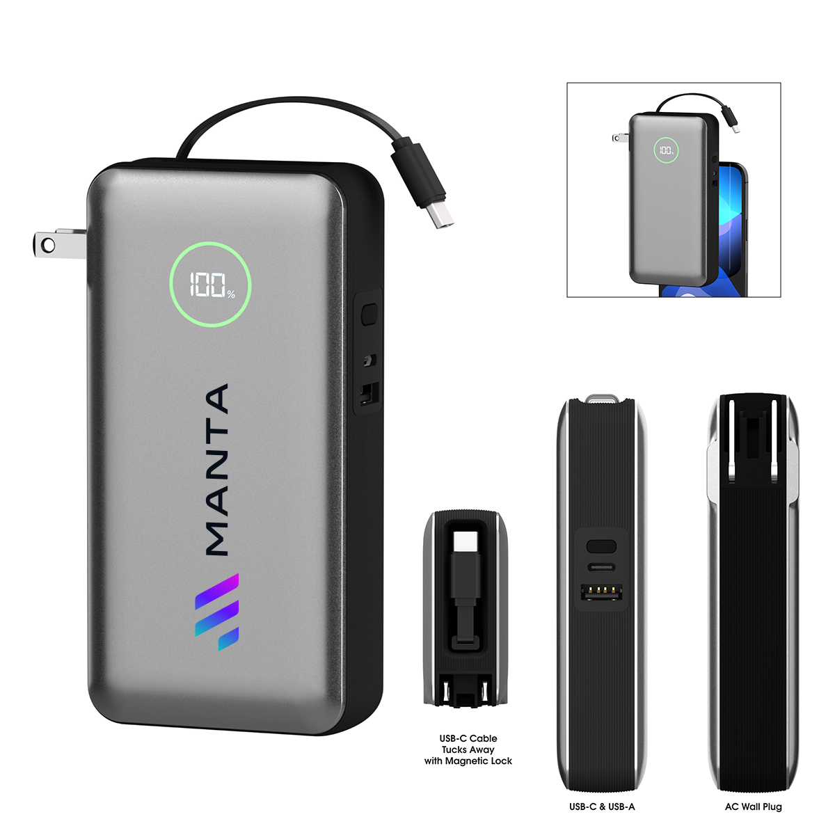 20,000 mAh PhoneSuit® Journey AC All-In-One Portable Battery Pack & Wall Adpater