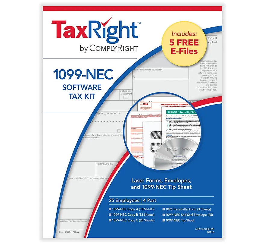 1099 NEC 4-Part Software Kit With Envelopes - 25 Employees 1