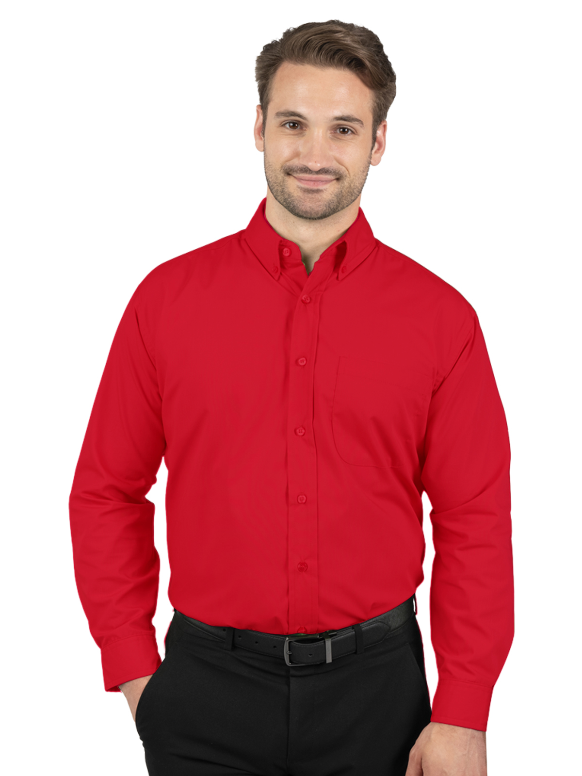 Blue Generation - Men's 1-Pocket Matching Buttons Poplin Shirt 2