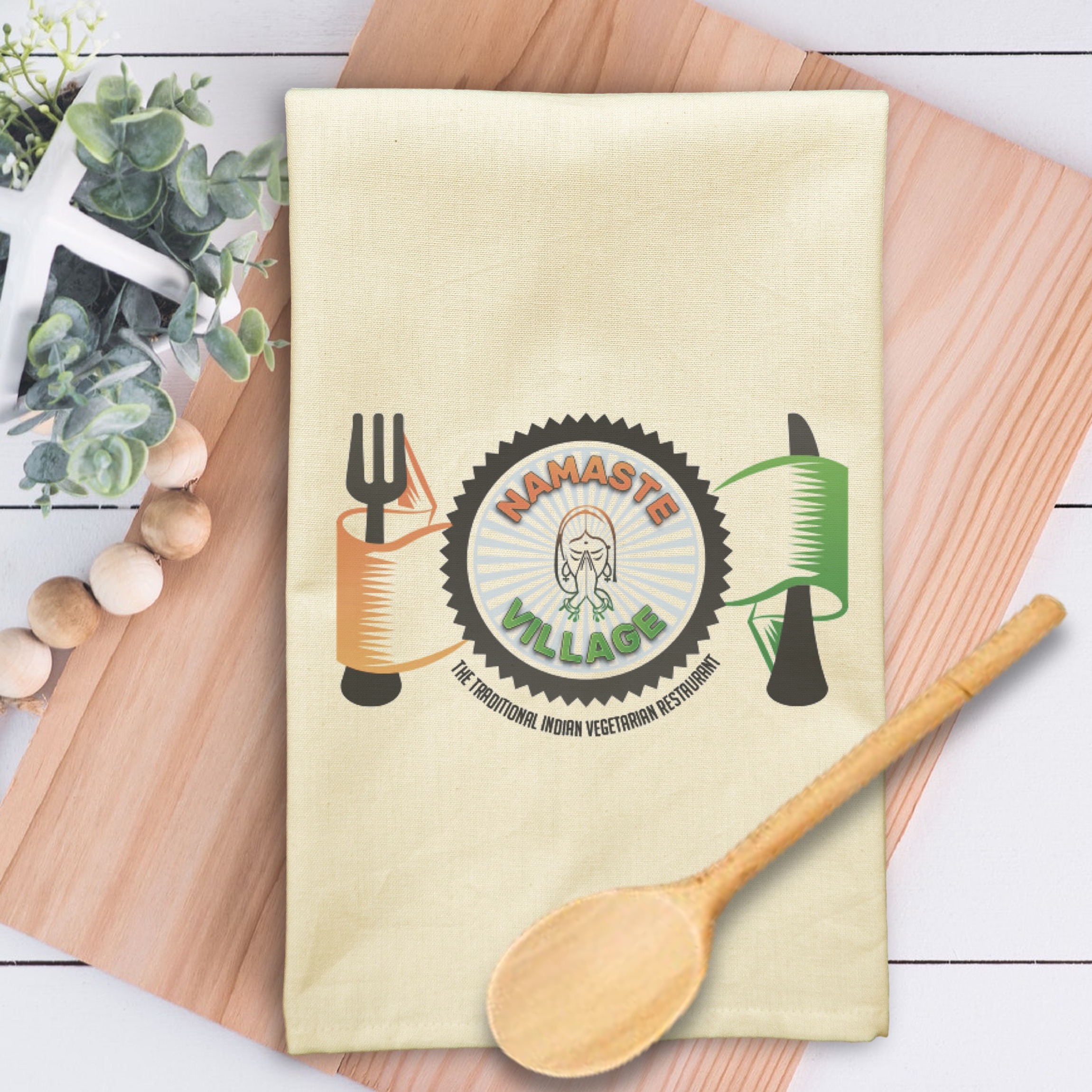 Cream Solid Plain Weave Kitchen Towel with Custom Print 11