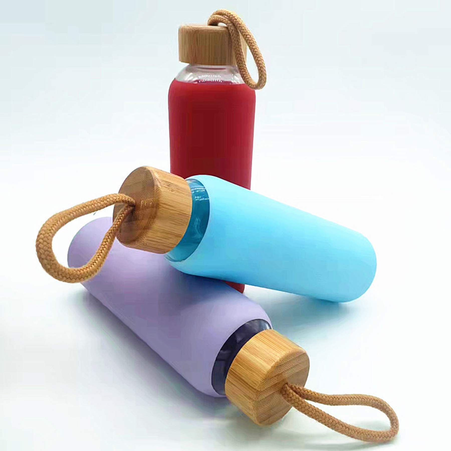 Glass Water Bottle With Color Silicone Sleeve 4