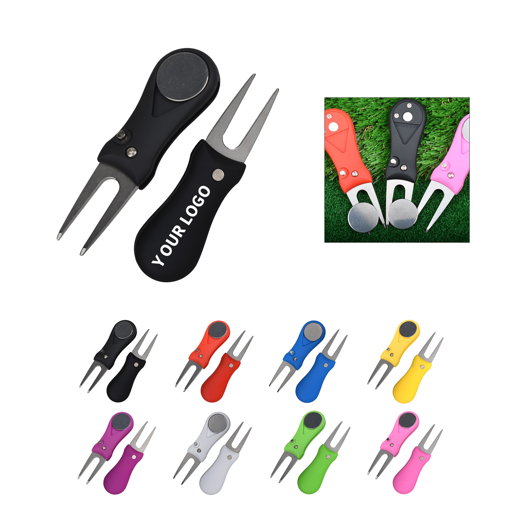Foldable Golf Divot Tool With Magnetic Ball Marker 2.8" 4