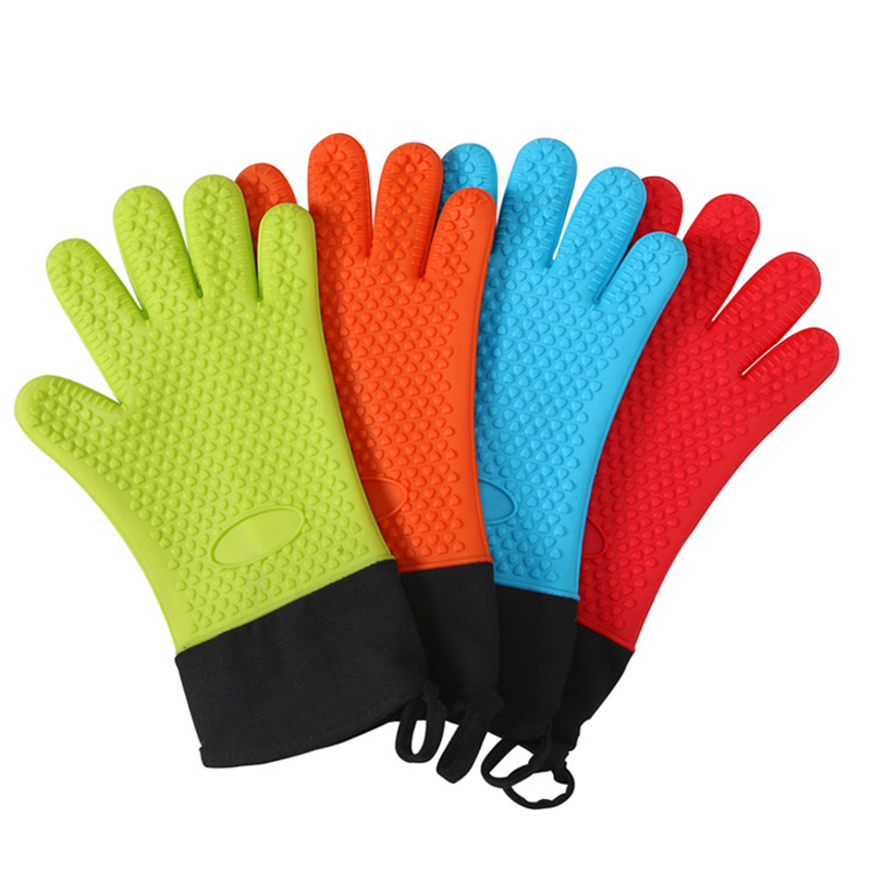 Long Silicone Waterproof BBQ Kitchen Grilling Gloves w/Inner Cotton Layer 6
