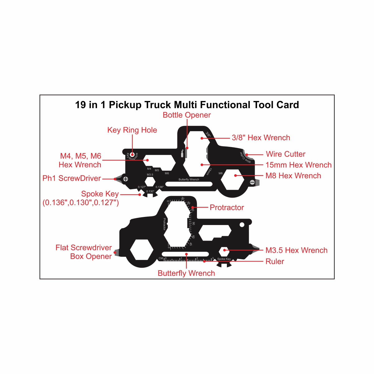 GearCard 19-in-1 Pickup Truck Multi-Tool Card – Stainless Steel Wallet EDC Gadget 10