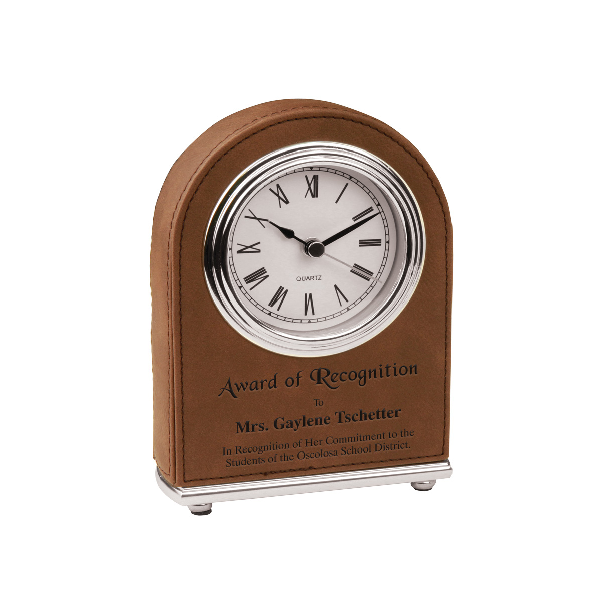 5" Dark Brown Leatherette Arch Desk Clock