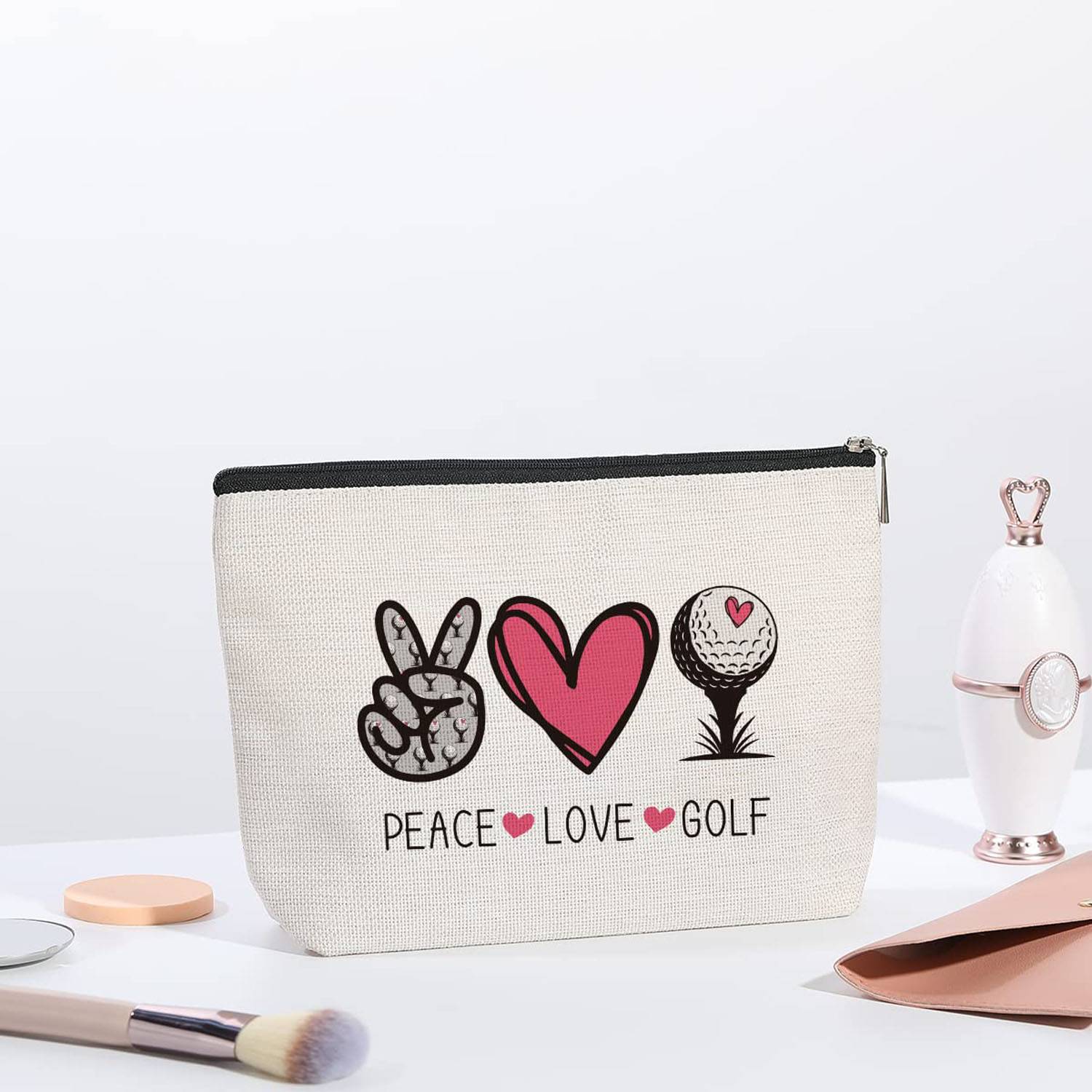 Compact Waterproof Linen Cosmetic Bag for Golf Lover 9