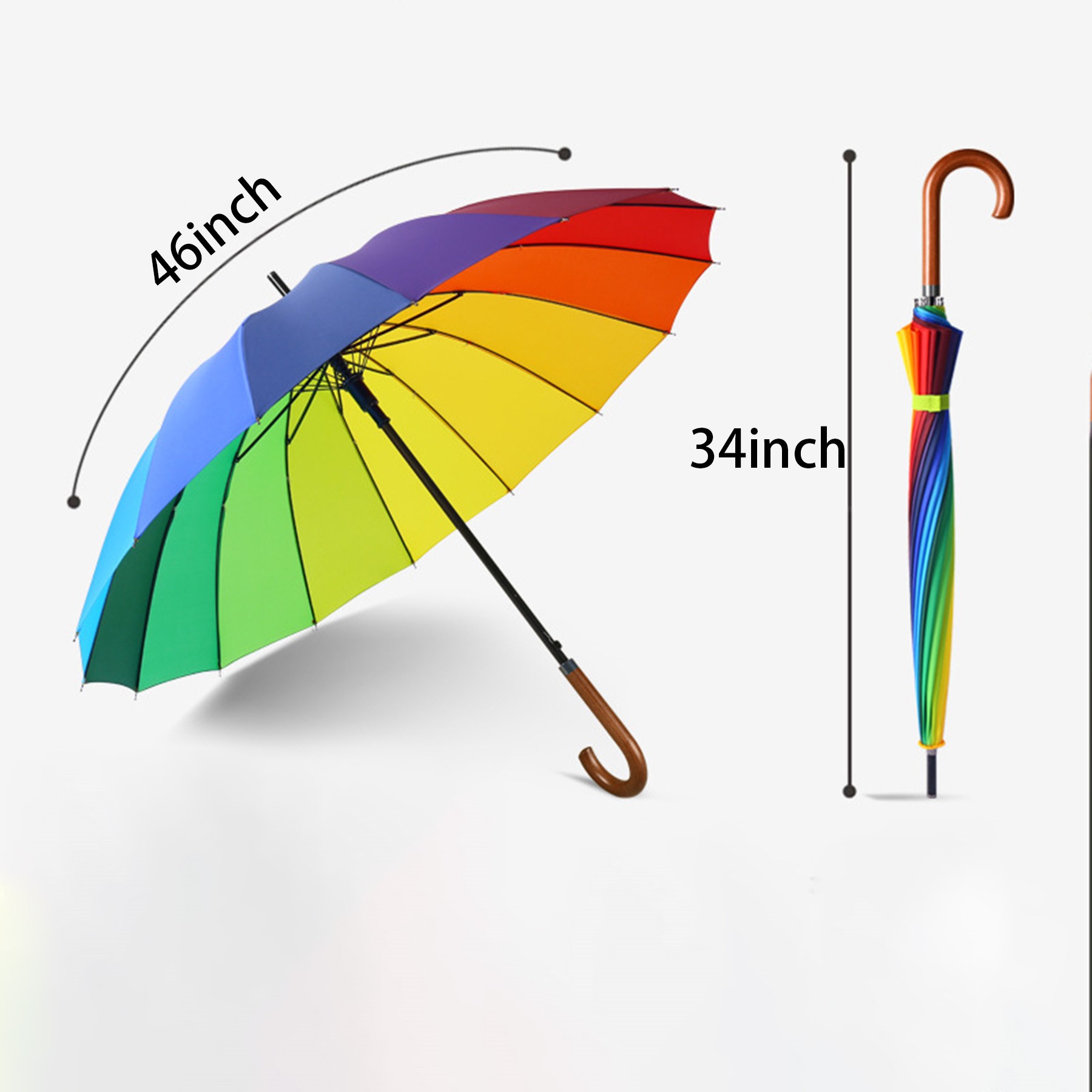 16 Ribs Wooden Handle Automatic Umbrella 8