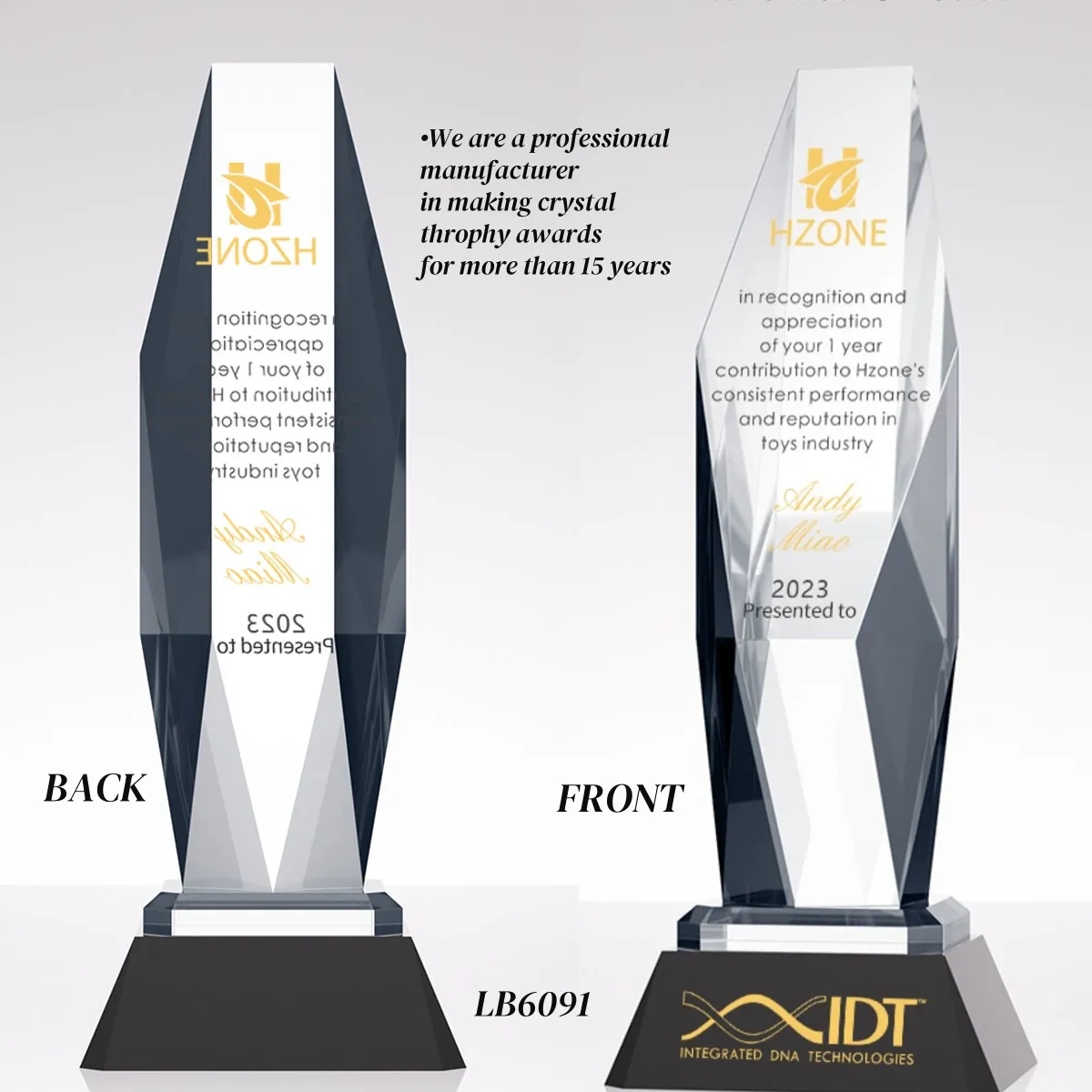 Engraved Crystal Award Appreciation Trophy Personalized 4