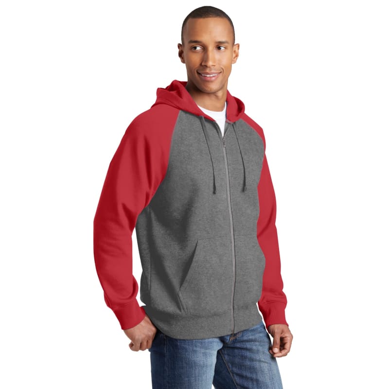 Sport-Tek Raglan Colorblock Full-Zip Hooded Fleece Jacket. 18