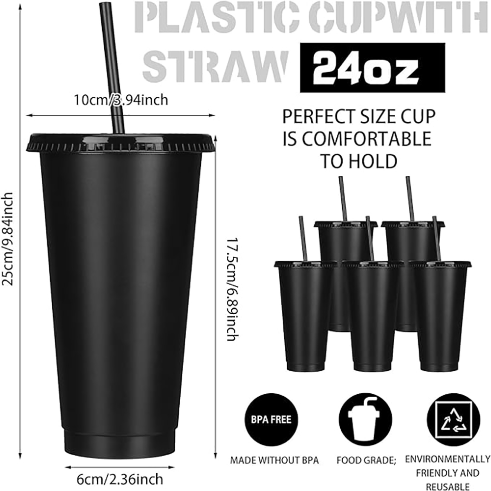 24 oz pure black straw cola plastic water cup 5