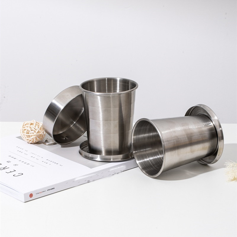 450ML Travel 304 Stainless Steel Collapsible Cup w/ Metal Keychain 10
