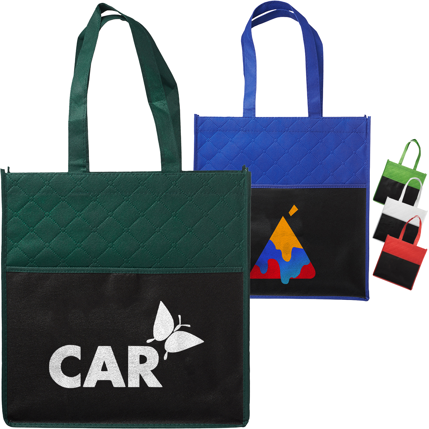 130 GSM Reusable Quilted Pocket Shopping Tote Bag W/ Gusset (13" x 13.75" x 3") 1
