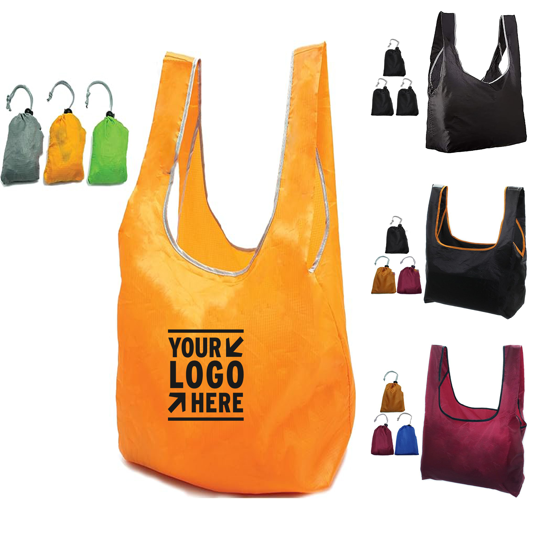 Built-in Pouch Super Strong Ripstop Nylon Foldable Reusable Grocery Shopping Tote Bag 2