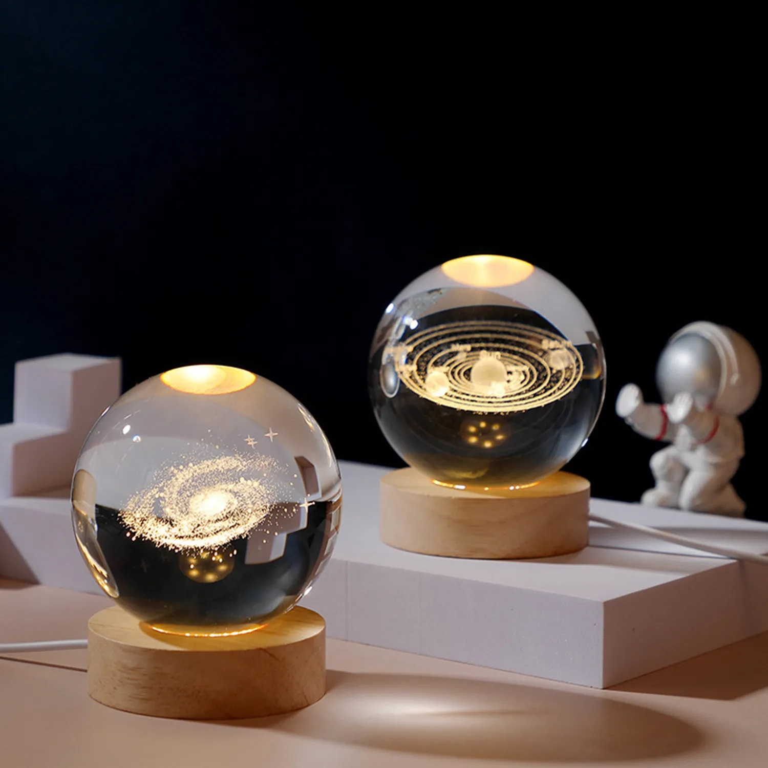Wooden Luminous Base Crystal Ball Night Light Decoration 12