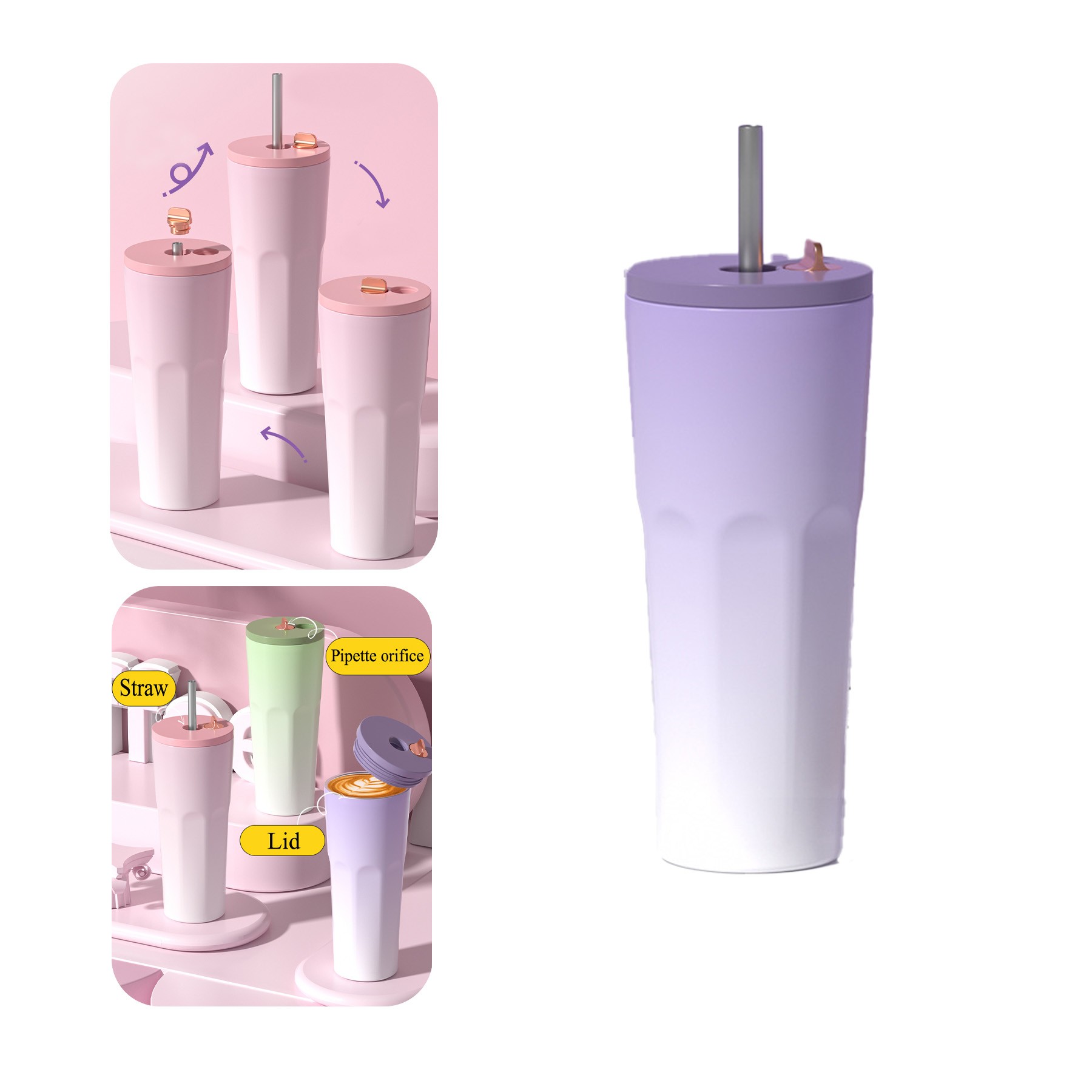 Travel Coffee Mug Tumbler With Lid And Retractable Straw 3