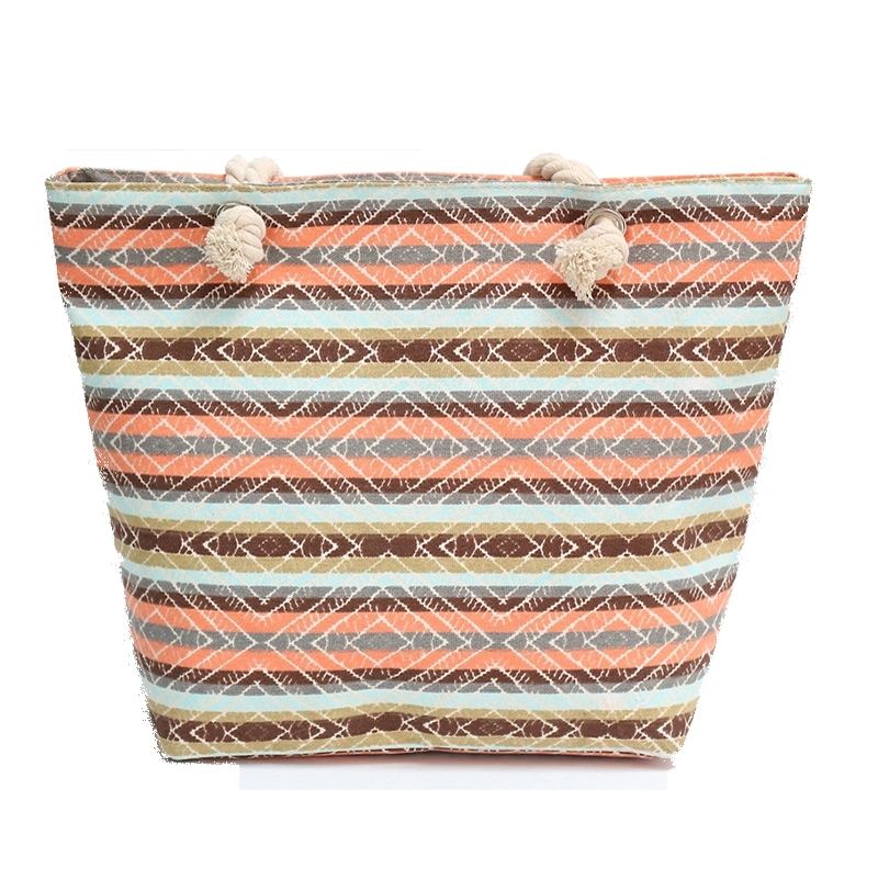 Large Striped Canvas Beach Bag With Cotton Rope Handles, custom tote bag with logo imprint 3