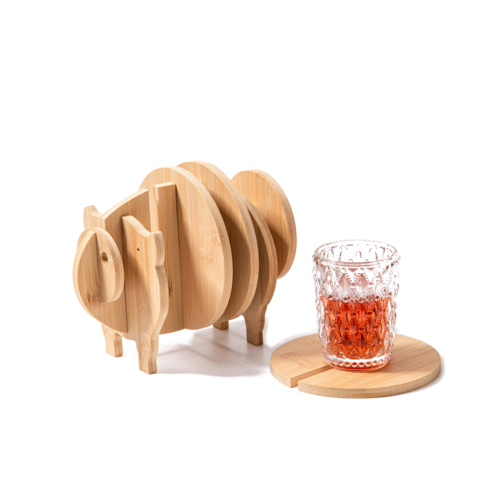 Pig Shaped Bamboo Coaster and Table Top Decoration 4