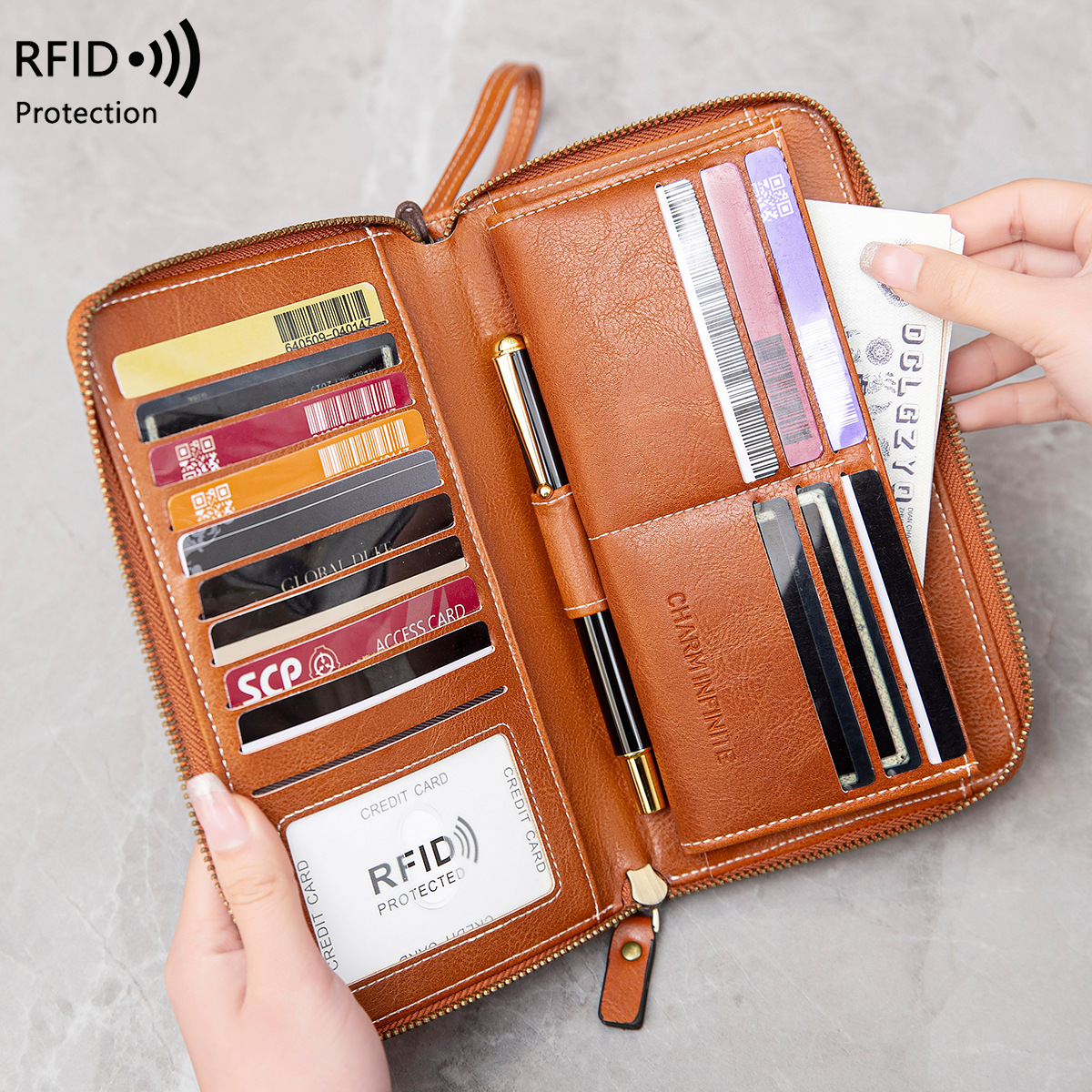 Women's RFID Blocking Wallet With Zipper 3