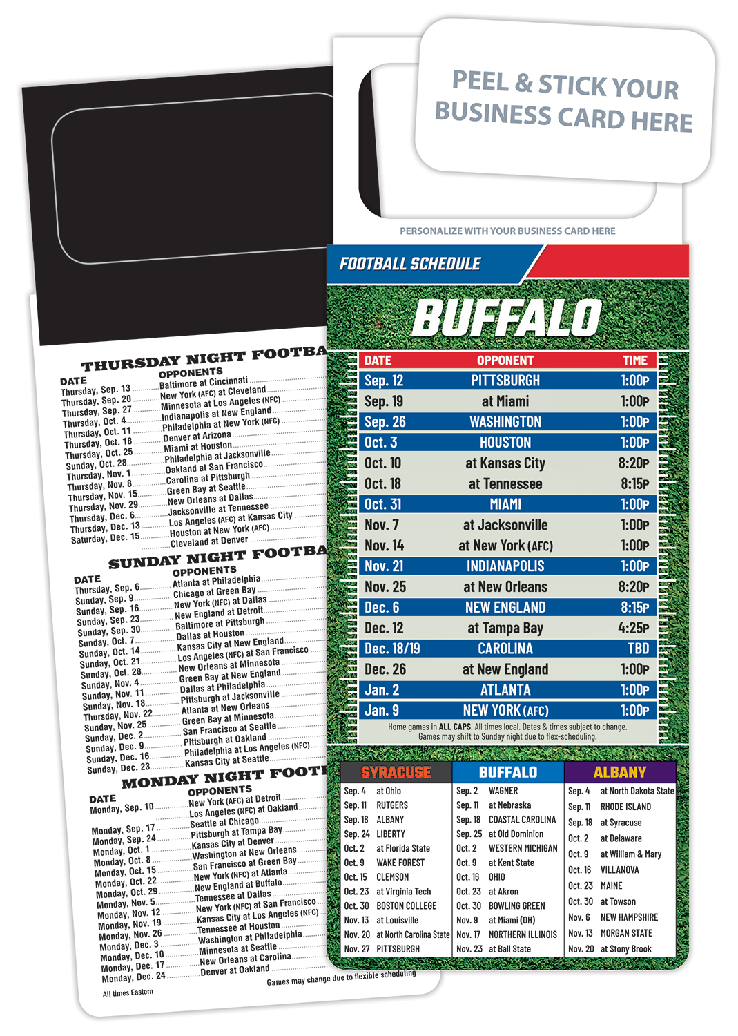 Pro Football Schedule Magnet - Peel and Stick Business Card (3.5x9)