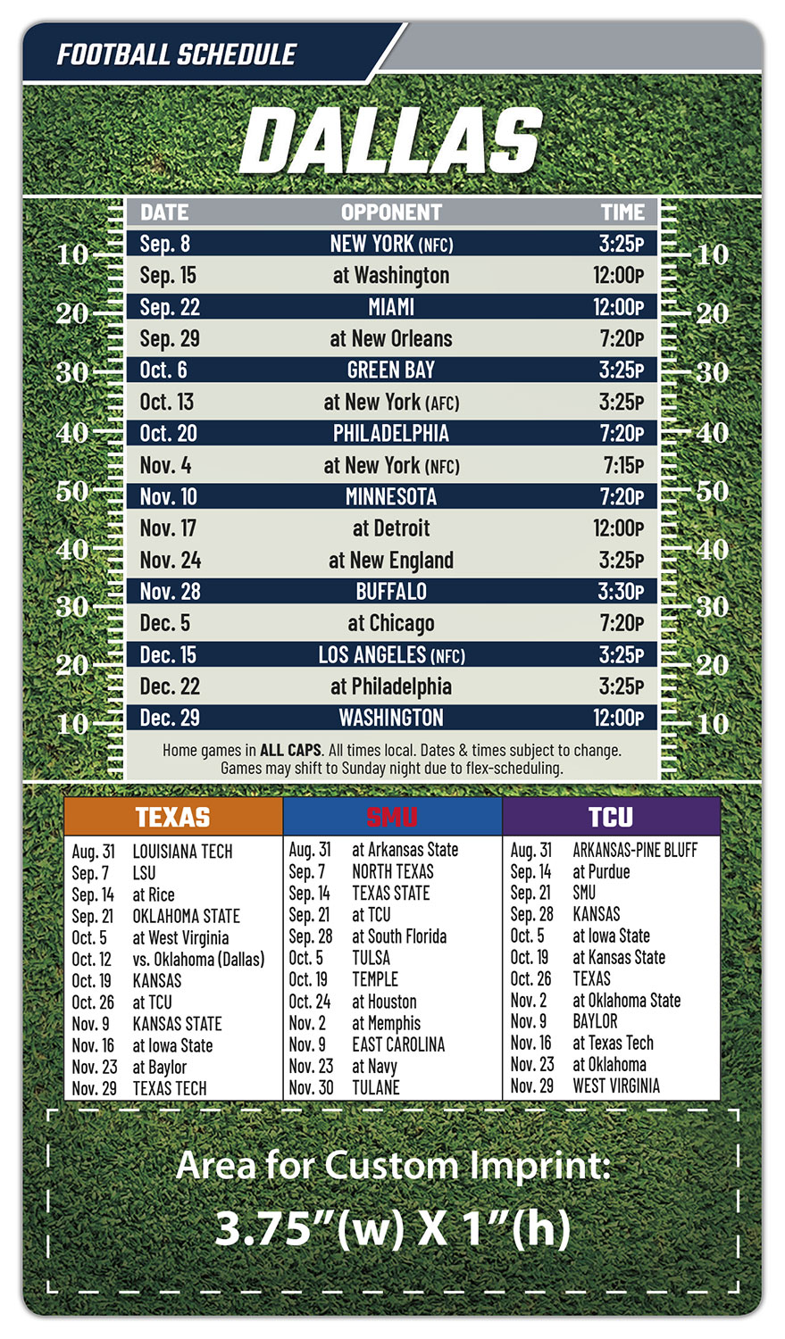 Magnet Football Sport Schedules - 4x7 Round Corners