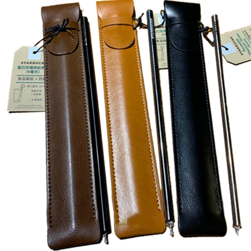 Leather Protective Case Stainless Steel Straw Holder 6