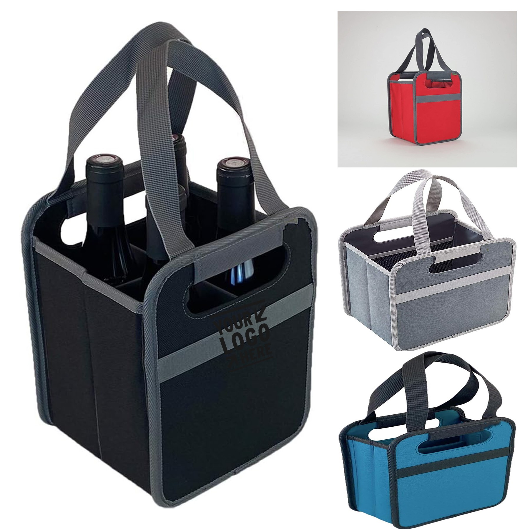 6.75 x 7.75 x 10.9 Inches 4-Bottle Wine Tote Bag 2