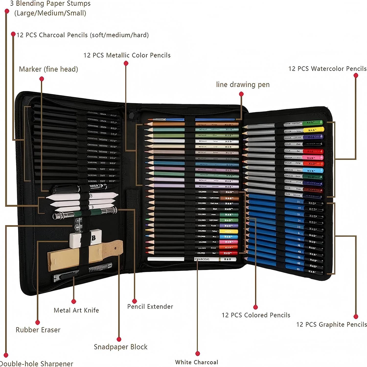 71-Piece Professional Art Set with Sketchbook & Pencils 3