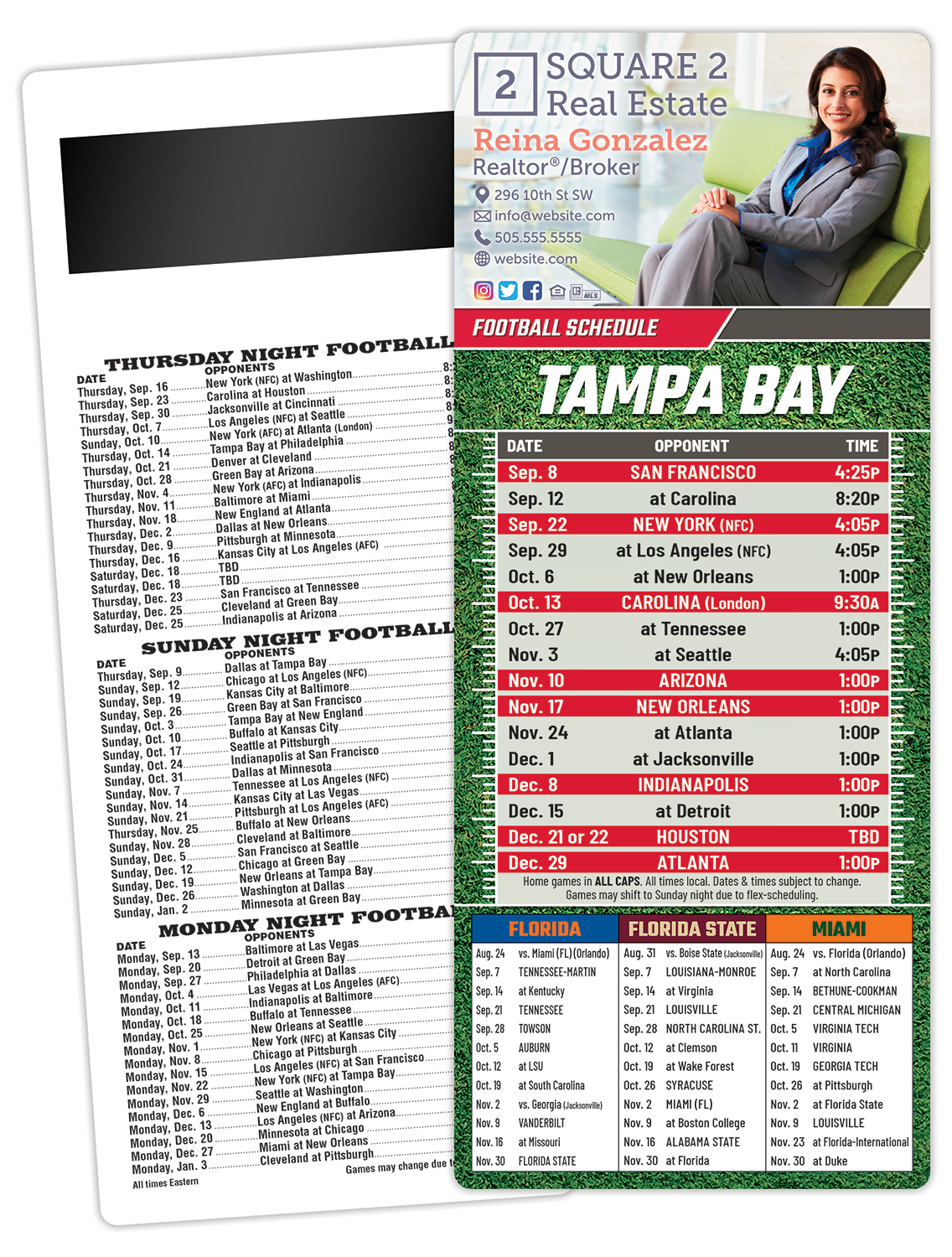 Football Schedule Laminated Card/Postcard with Magnet Strip 3.5x8.5 - 14 pt. 2