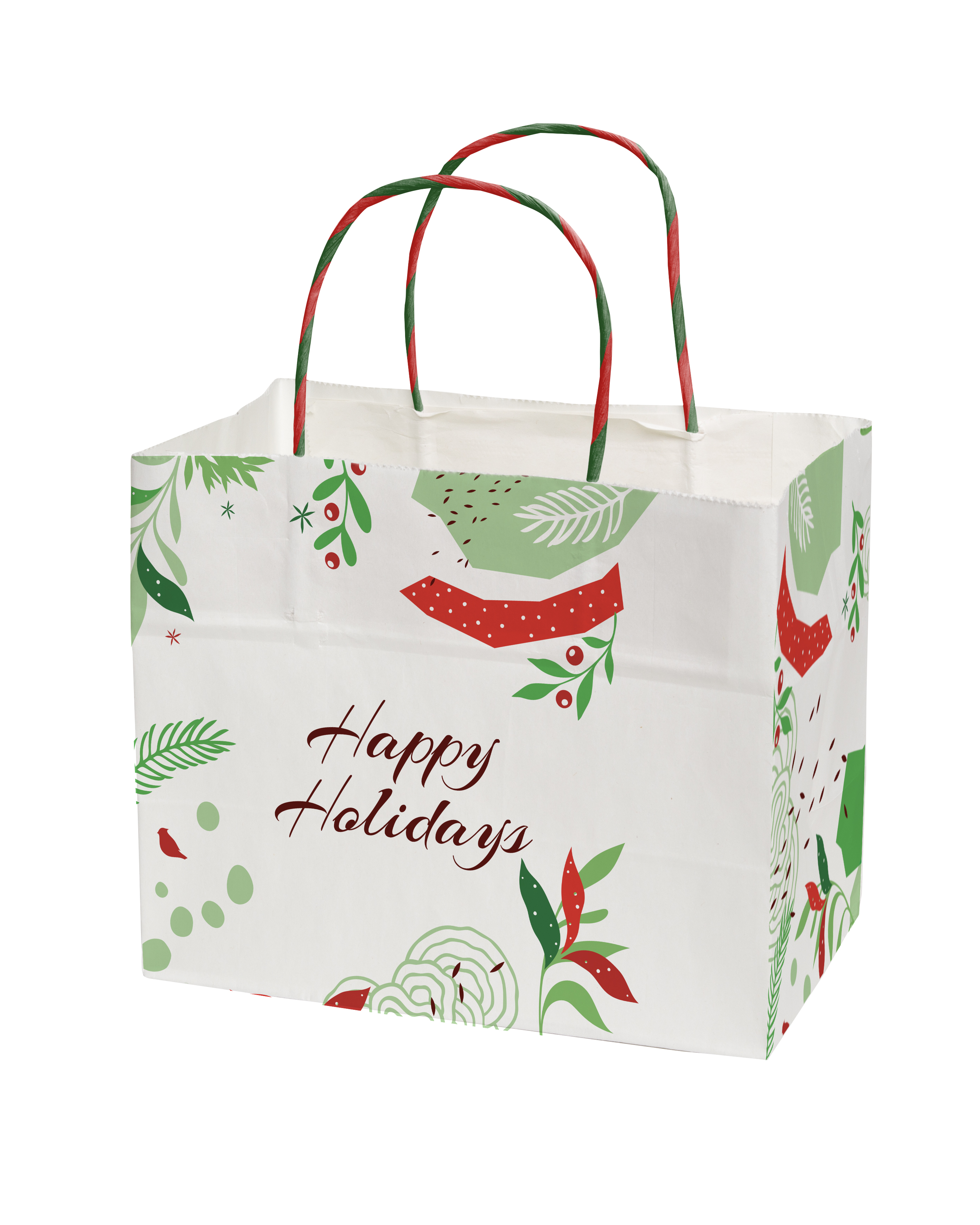 Full Color White Holiday Handle Shopper 8.5" x 7.25" x 5" 5