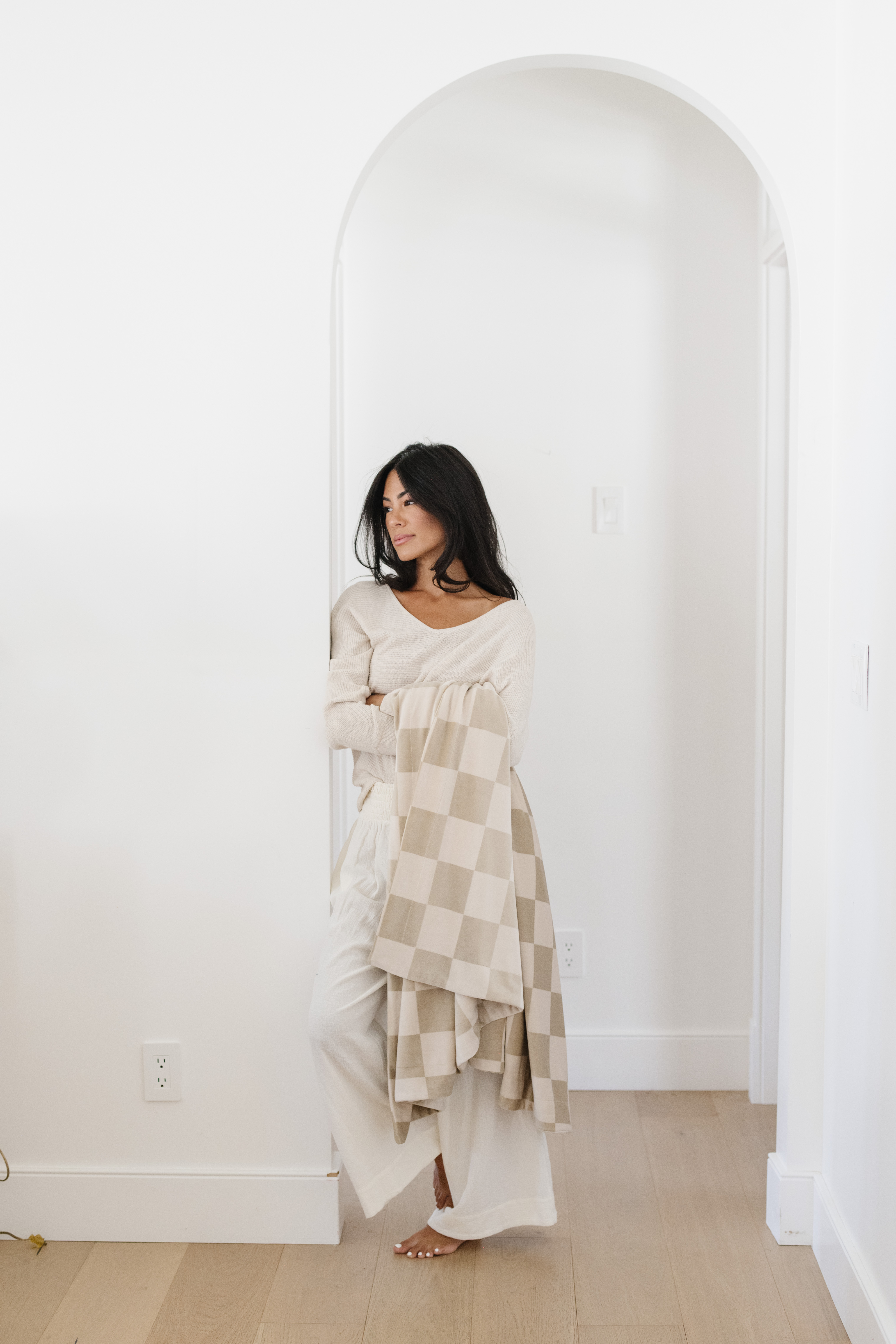 Minky Stretch Neutral Checkered-Throw Luxury Blanket (50x60) 2